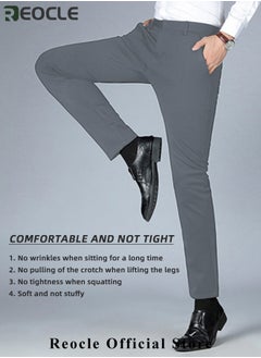 REOCLE Men's Dress Pant Fashion Slim Fit Suit Pants Classic Fit Flat Front Straight Formal Pants Wrinkle Free Expandable Waist Suit Pants  - Image 4