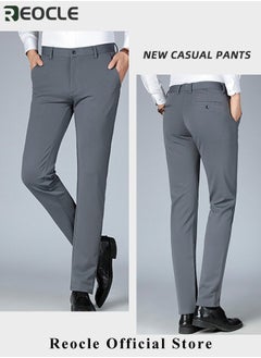 REOCLE Men's Dress Pant Fashion Slim Fit Suit Pants Classic Fit Flat Front Straight Formal Pants Wrinkle Free Expandable Waist Suit Pants  - Image 5