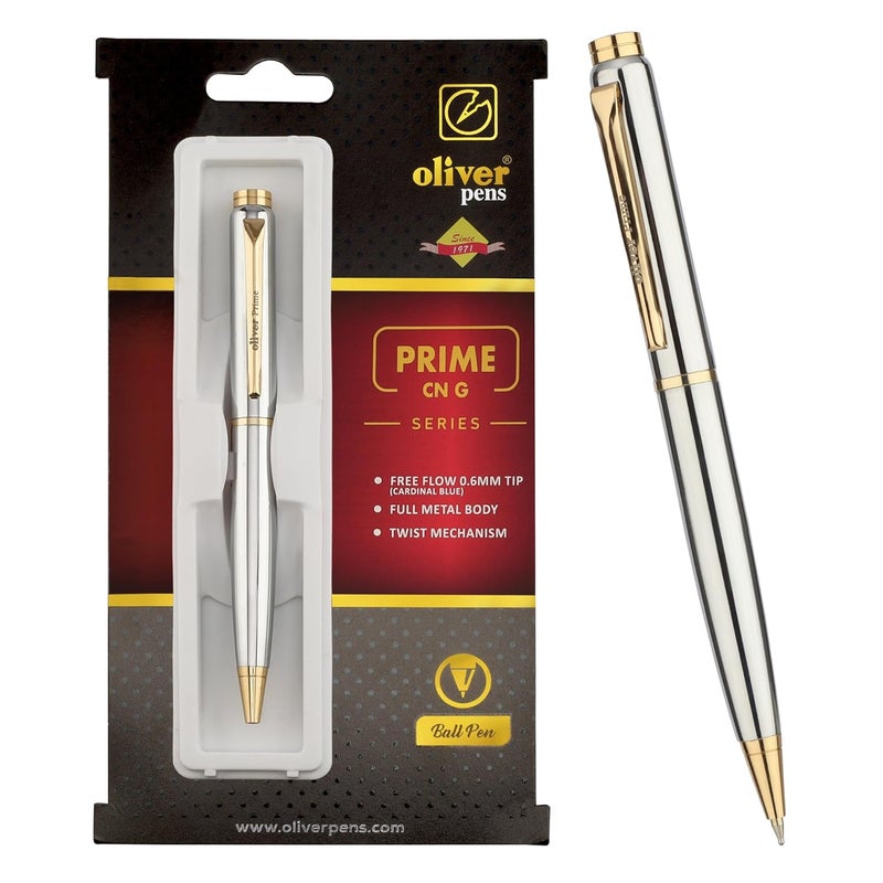 Oliver Prime CN G Executive Ball Pen – Premium Chrome Finish with Gold Detailing & Smooth Twist Action - Image 2