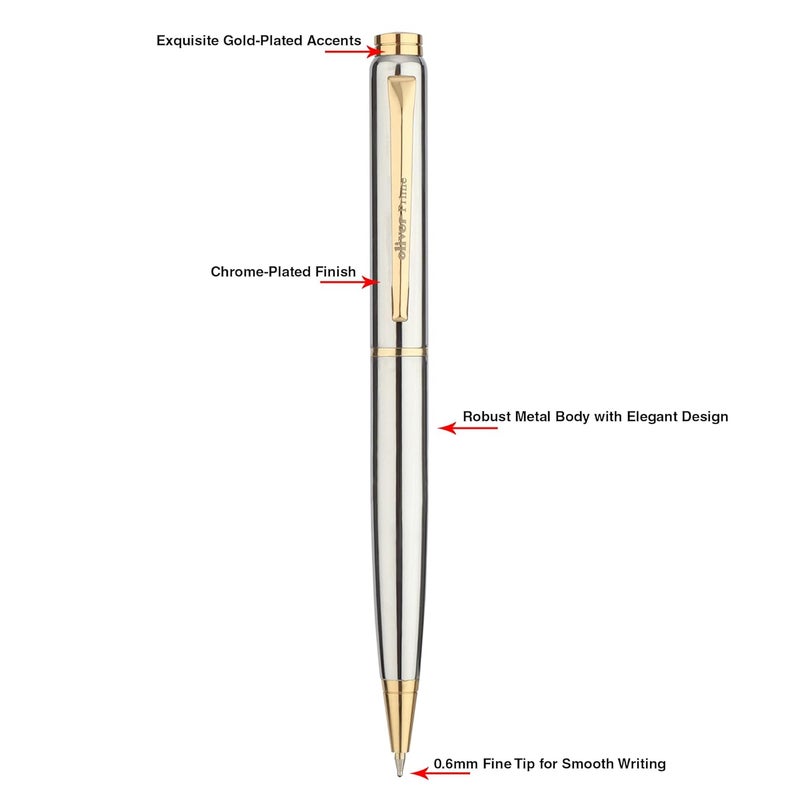 Oliver Prime CN G Executive Ball Pen – Premium Chrome Finish with Gold Detailing & Smooth Twist Action - Image 4