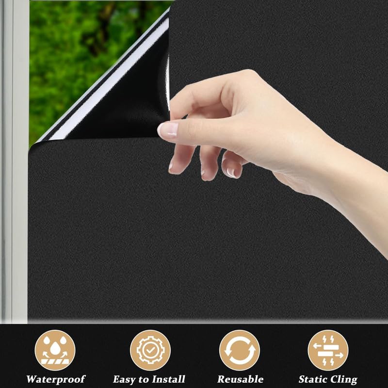 HomeVera 100% Black Window Film (36 X 12 Inchs) 100% Privacy Vinyl Glass Film – 99.9% UV Blocking, Static Cling & Non Adhesive, No Glue Privacy Window Sticker for Home Office Meeting - Image 4