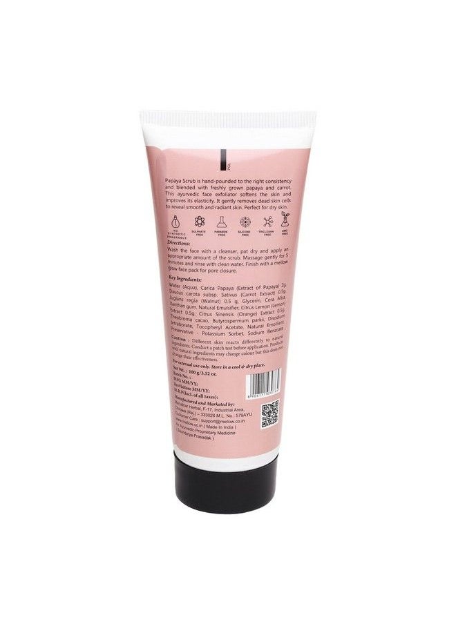 MELLOW Herbals Ayurvedic Papaya Face Scrub (100Gm) For Smooth & Vibrant Glow ; Helps To Remove Dead Skin Cells & Unclog Pores ; Papaya Walnut Lemon & Orange ; Ayush Certified ; Gmo Paraben And Silicone Free  - Image 4