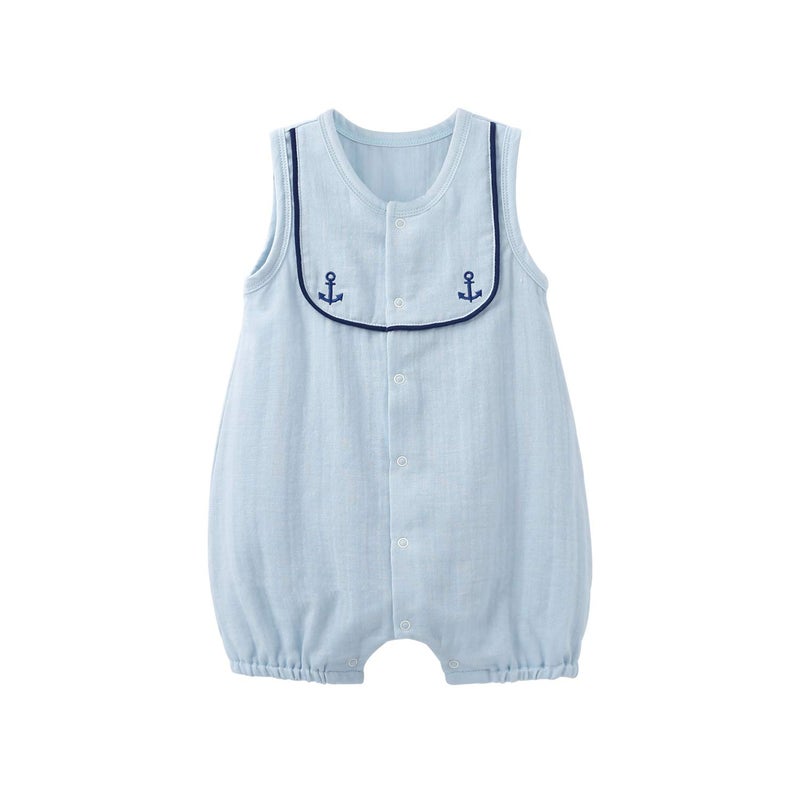 pureborn Baby Boy's Nautical Romper Sleeveless Summer Naval Style Cotton Sailor One Piece Outfit Blue Anchor 6-9 Months - Image 1