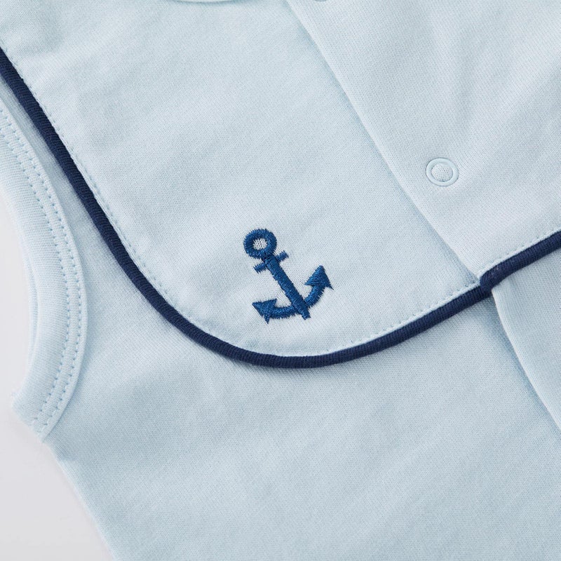 pureborn Baby Boy's Nautical Romper Sleeveless Summer Naval Style Cotton Sailor One Piece Outfit Blue Anchor 6-9 Months - Image 4