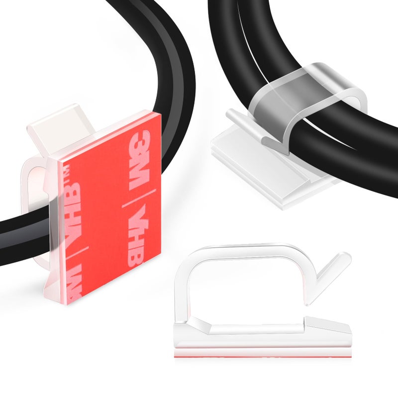 XHF 60 PCS XHF 5/8â€ Adhesive Cable Wire Clips Clear, Outdoor Christmas Light Clips, Cable Staples Cable Management Wire Organizer Cord Holder for Under Desk, Car, Wall, TV PC Ethernet Cable - Image 1