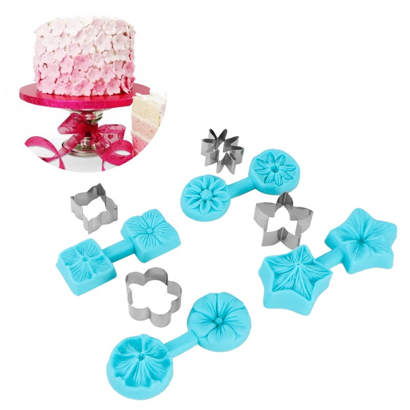Flower Silicone Model 4 Sets Fondant Chocolate Model Flower Silicone Candy Tray with 4 Cutter Chocolate Icing Candy Decorating Model for Birthday Shower Wedding DIY Cake Decor