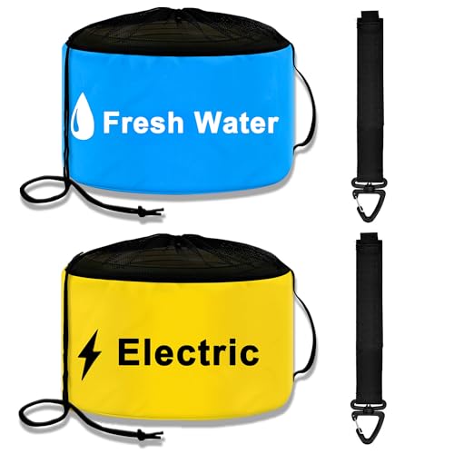 UNXMRFF 2-Pack RV Camper Tools Accessories Bag for Fresh/Black Water Sewer Hoses and Electrical Cords, Waterproof RV Hose Storage Bags with Drawstring Mesh Top, RV Utility Bag, Sewer Hose Bag - Image 1