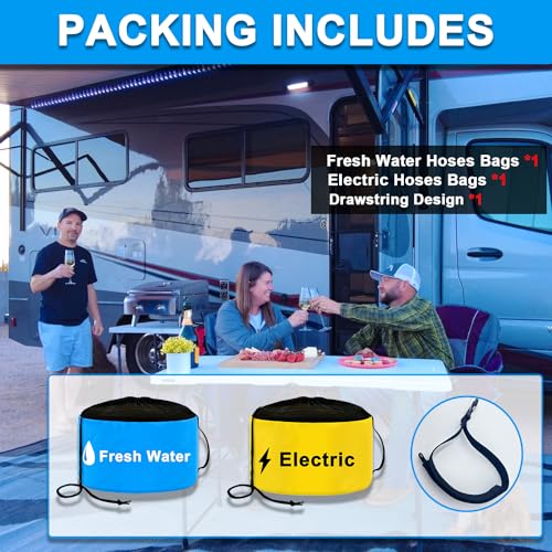 UNXMRFF 2-Pack RV Camper Tools Accessories Bag for Fresh/Black Water Sewer Hoses and Electrical Cords, Waterproof RV Hose Storage Bags with Drawstring Mesh Top, RV Utility Bag, Sewer Hose Bag - Image 5