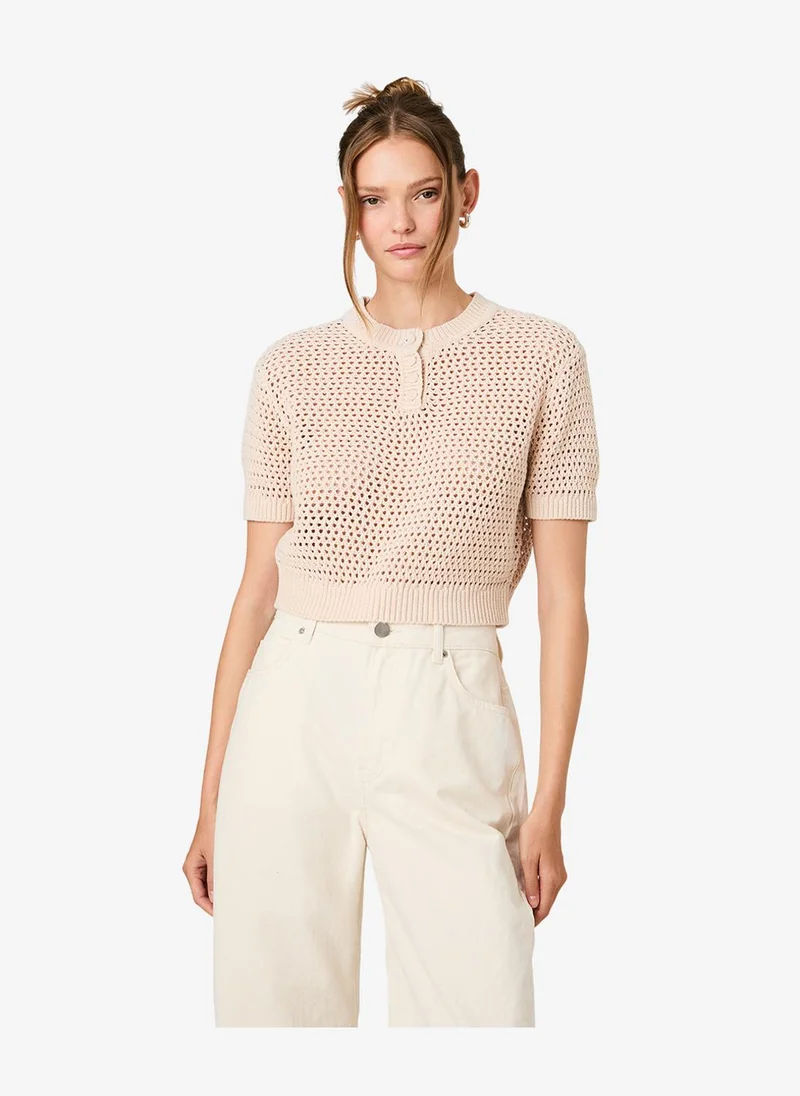 Women's Seashell Teddy All Over Knit Ss Top