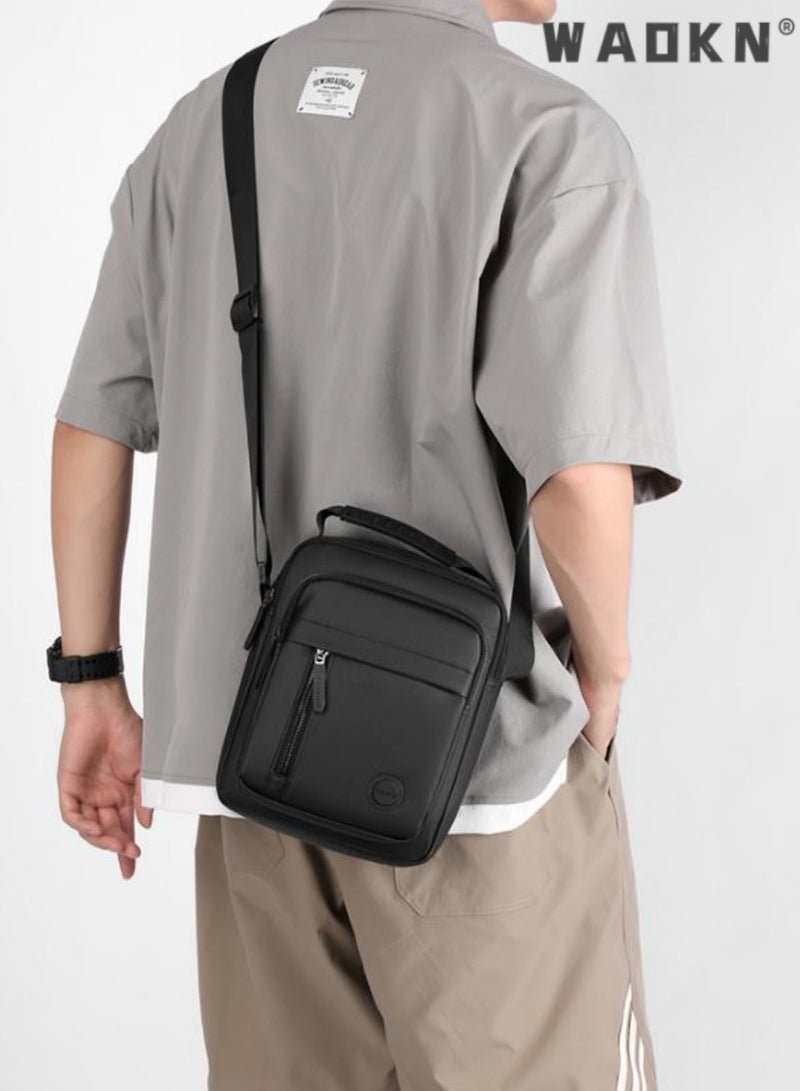 WAOKN Multi-Layer Black Crossbody Bag for Men,Fashionable Oxford Cloth Shoulder Bag, Compact Messenger Bag, Ideal for Business Commute, Durable and Stylish, Perfect for Daily Use  - Image 1