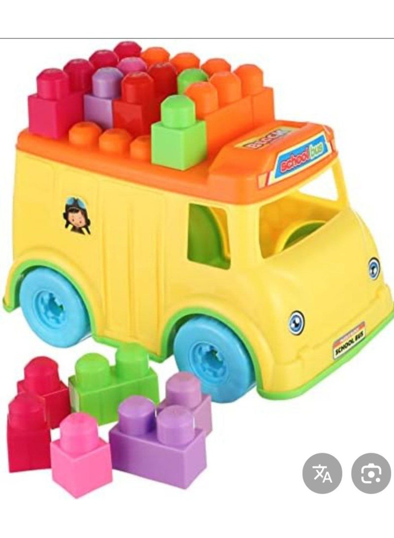 Plastic Puzzle Blocks Kit With School Bus Shaped Contains Multiple Different Shapes Aiming To Improve Motor And Mental Skills For Kids - Multi Color - Image 2