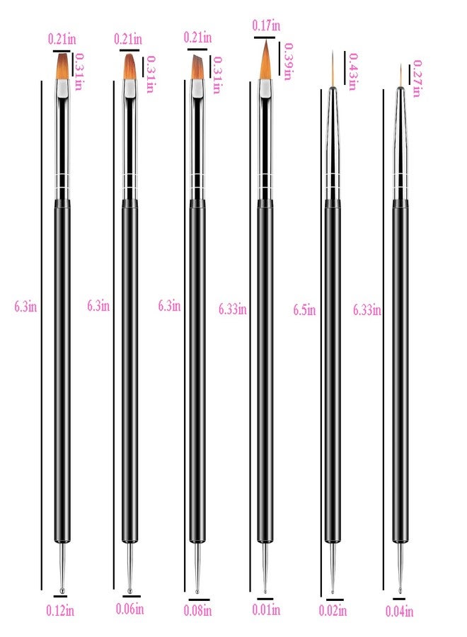 HomTop 6PCS Double-Ended Nail Art Brush Kit For Gel Polish, Liner, Drawing, And Detailing - Professional Nail Design Pen And Paint Brushes Set - Image 3