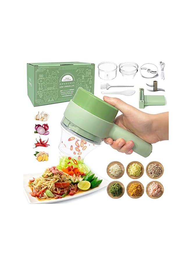 IAF مجموعة قاطع الخضار الكهربائي المحمول 1 في 1، معالج طعام صغير لاسلكي محمول مع فرشاة، قاطع خضار كهربائي لطحن الثوم والفلفل الحار والبصل والكرفس والزنجبيل واللحم - Image 1
