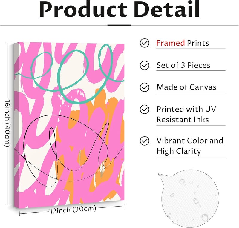 Youillne Set of 3 Pink Abstract Line Prints - Image 2