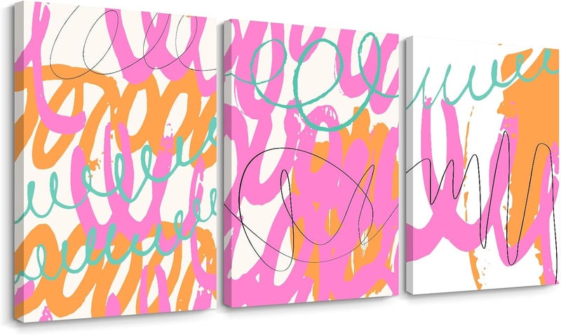 Youillne Set of 3 Pink Abstract Line Prints - Image 1
