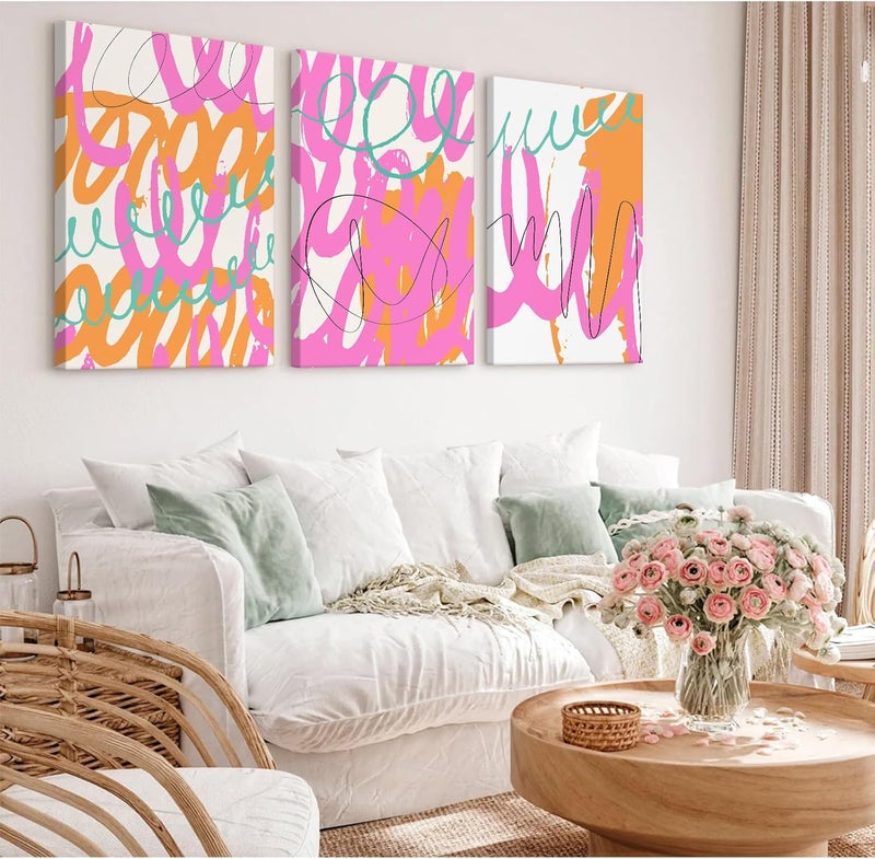 Youillne Set of 3 Pink Abstract Line Prints - Image 3