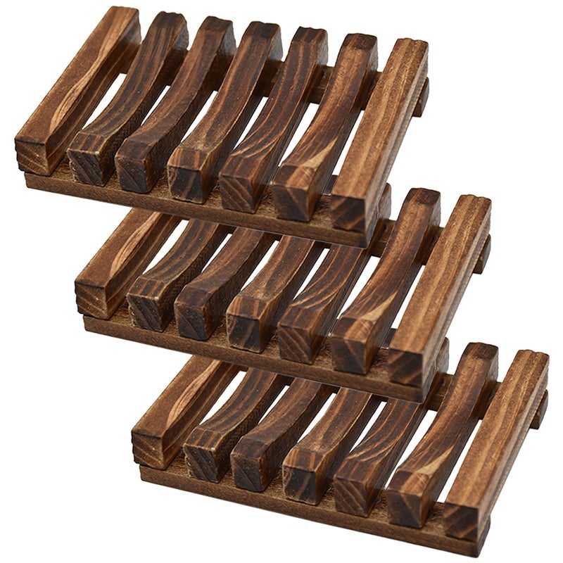 MODENGKONGJIAN 3 Pcs Natural Wooden Soap Dish Holder for Shower Self Draining Soap Tray for Bathroom Extend Soaps Life and Keep Dry 