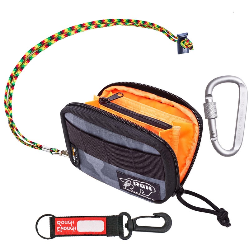 RE ROUGH ENOUGH Rough Enough Mens Credit Card Holder Wallet with Detachable Lanyard, Black Camo Cordura Zip Around Card Case with Zipper Coin Pocket, Holds 20 Cards (5x3.5 Inch) - Image 1