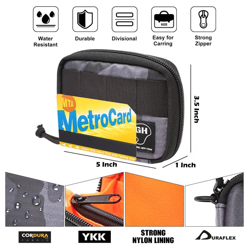 RE ROUGH ENOUGH Rough Enough Mens Credit Card Holder Wallet with Detachable Lanyard, Black Camo Cordura Zip Around Card Case with Zipper Coin Pocket, Holds 20 Cards (5x3.5 Inch) - Image 4