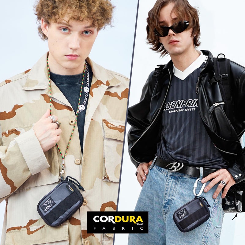 RE ROUGH ENOUGH Rough Enough Mens Credit Card Holder Wallet with Detachable Lanyard, Black Camo Cordura Zip Around Card Case with Zipper Coin Pocket, Holds 20 Cards (5x3.5 Inch) - Image 2