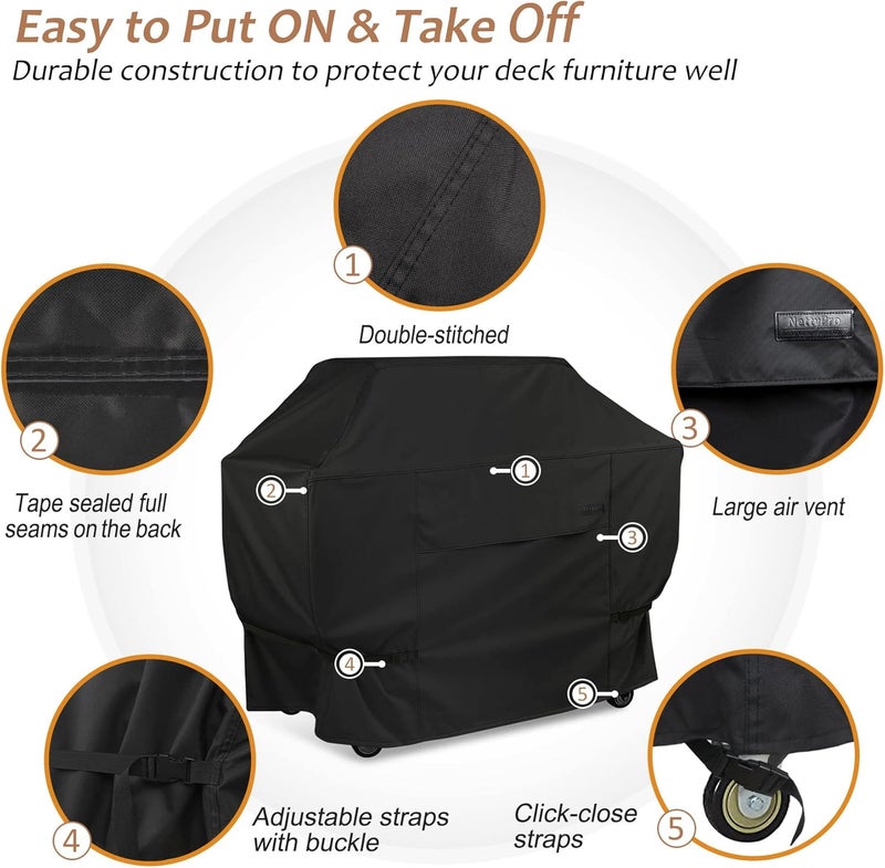 NettyPro غطاء شواية ، مقاس 56 بوصة، مقاوم للماء، عالي الجودة، مناسب لأجهزة Weber، Char-Broil، Brinkmann، Nexgrill ذات 2-3 مواقد، بلون أسود. - Image 5