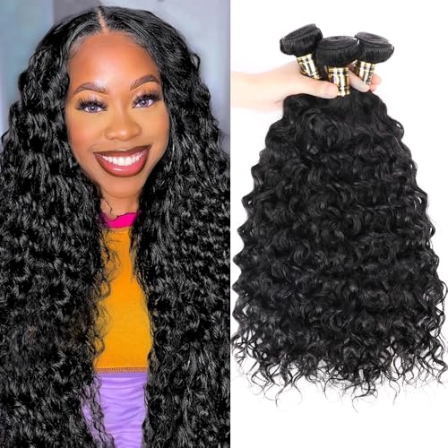 QTHAIR Water Wave Human Hair Bundles 1b Natural Black 18A Burmese Curly 100 Unprocessed Brazilian Virgin Wet and Wavy 1BNatural Black 12 14 16 - Image 2