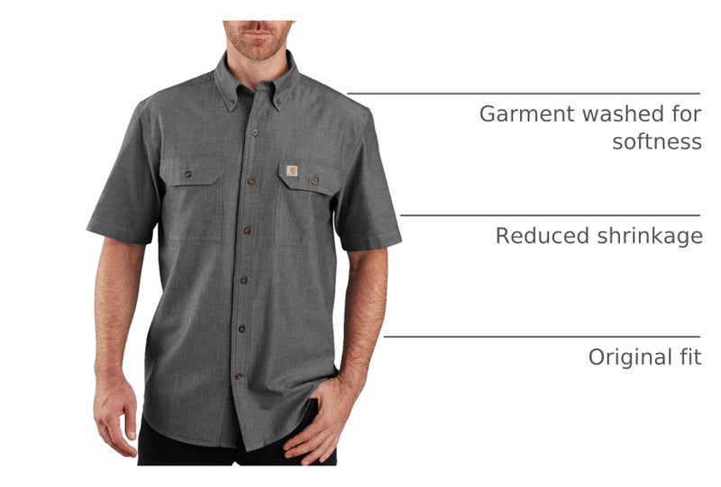 carhartt قميص عمل قصير الأكمام للرجال من كار هارت بتصميم أصلي، شامبره سوداء، حجم كبير جداً أمريكي - Image 2