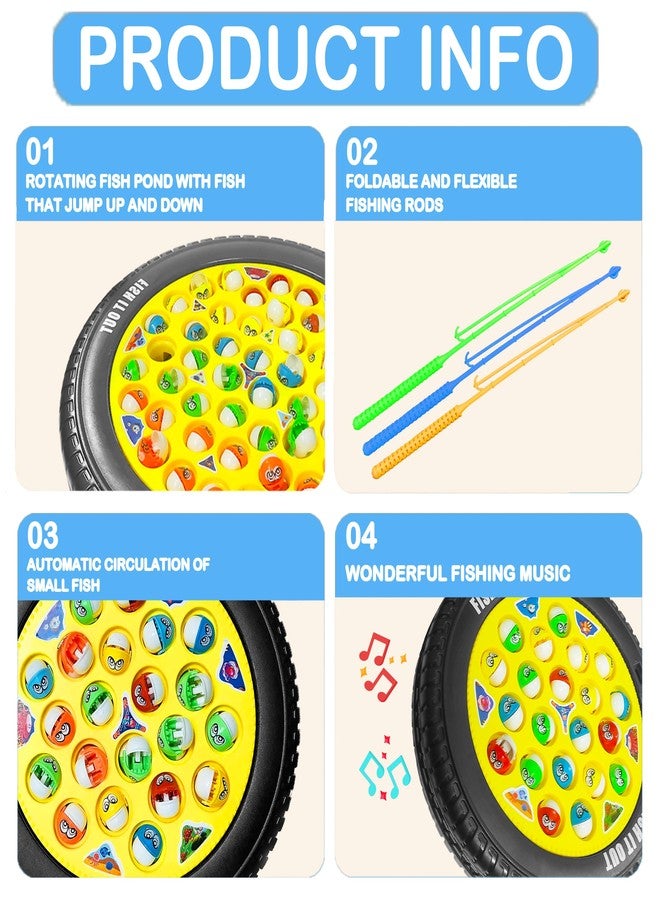 في جراسب مجموعة ألعاب صيد السمك VGRASSP مع لوحة دوارة | مزودة بمفتاح تشغيل/إيقاف الموسيقى للعب هادئ | 45 سمكة و4 صنارات صيد | هدية آمنة ومتينة للأطفال الصغار والأطفال (لعبة صيد كبيرة) - Image 4