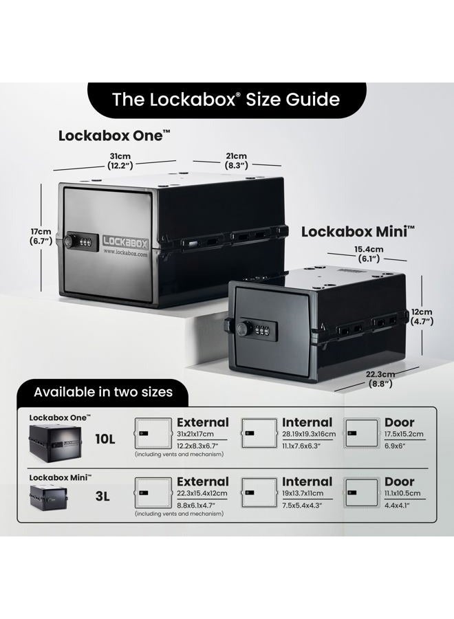 Lockabox Mini™ | Small Lockable Box with Combination Lock (A5-Sized) | Mini Storage Lock Box for Small Medicines, Snacks & Mobile Phones | Discrete & Hygienic (Jet) - Image 4