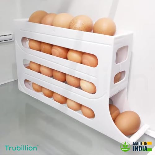 TRUBILLION EggRoller by TRUBILLION – 4 Tier Auto Rolling Egg Dispenser Tray for Fridge and Kitchen, Vertical Storage Organizer, BPA Free, Space-Saving Organizer for Fridge Side Door, Durable, Freezer Safe - Image 4