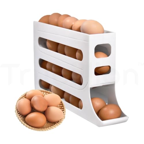TRUBILLION EggRoller by TRUBILLION – 4 Tier Auto Rolling Egg Dispenser Tray for Fridge and Kitchen, Vertical Storage Organizer, BPA Free, Space-Saving Organizer for Fridge Side Door, Durable, Freezer Safe - Image 1