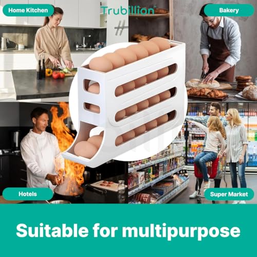 TRUBILLION EggRoller by TRUBILLION – 4 Tier Auto Rolling Egg Dispenser Tray for Fridge and Kitchen, Vertical Storage Organizer, BPA Free, Space-Saving Organizer for Fridge Side Door, Durable, Freezer Safe - Image 3