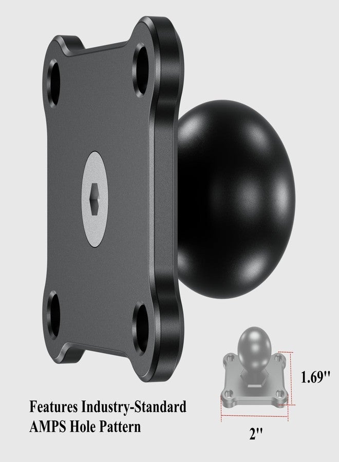BRCOVAN Aluminum Alloy Mount Base with 4-Hole AMPS Square Plate & 1'' TPU Ball, Compatible with RAM Mounts B Size 1 Inch Ball Double Socket Arm, CNC Machining, iii Grade Hard Anodized Surface - Image 3