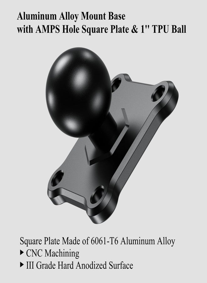 BRCOVAN Aluminum Alloy Mount Base with 4-Hole AMPS Square Plate & 1'' TPU Ball, Compatible with RAM Mounts B Size 1 Inch Ball Double Socket Arm, CNC Machining, iii Grade Hard Anodized Surface - Image 2