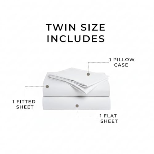 Peru Pima 600 Thread Count Sateen Twin Sheet Set - 100% Peruvian Pima Cotton, 3 Piece (Flat, Fitted, 1 Pillowcase) - Cooling, Crisp, Deep Pocket, Hotel Quality Bedding - White - Image 2
