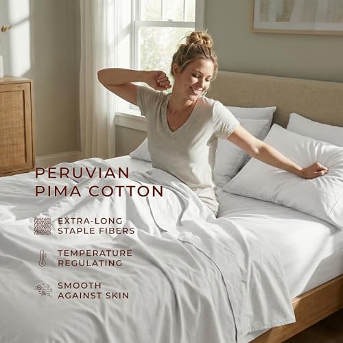 Peru Pima 600 Thread Count Sateen Twin Sheet Set - 100% Peruvian Pima Cotton, 3 Piece (Flat, Fitted, 1 Pillowcase) - Cooling, Crisp, Deep Pocket, Hotel Quality Bedding - White - Image 4