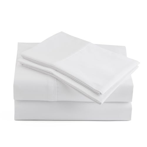 Peru Pima 600 Thread Count Sateen Twin Sheet Set - 100% Peruvian Pima Cotton, 3 Piece (Flat, Fitted, 1 Pillowcase) - Cooling, Crisp, Deep Pocket, Hotel Quality Bedding - White - Image 1