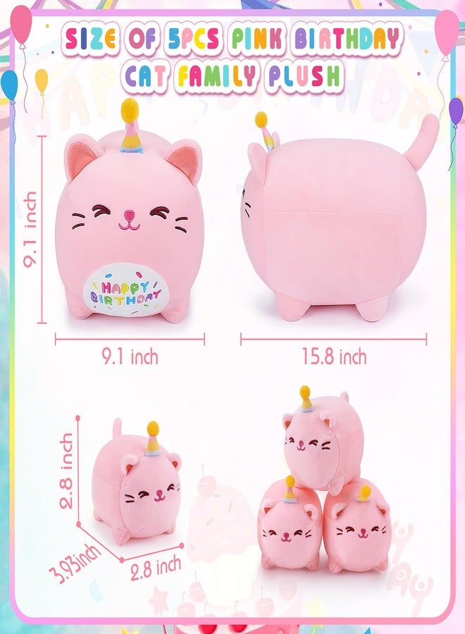 Auspicious beginning Pink Birthday Cat Plush, 5 PCS Cat Plush Stuffed Animal Family, 16" Pink Cat Mommy White Cat with 4 Baby Kittens Cat Plushies,Kawaii Cat Plush Toy Christmas Birthday Gifts for Kids Boys Girls - Image 3