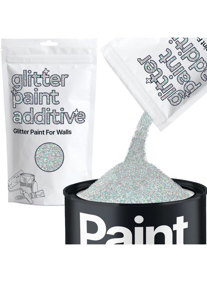 Hemway Glitter Paint Additive Glitter Crystals for Acrylic Paint, Interior & Exterior Walls, Wood, Varnish, Furniture, Matte, Gloss, Satin, Silk - 100g / 3.5oz - Silver Holographic - Image 1
