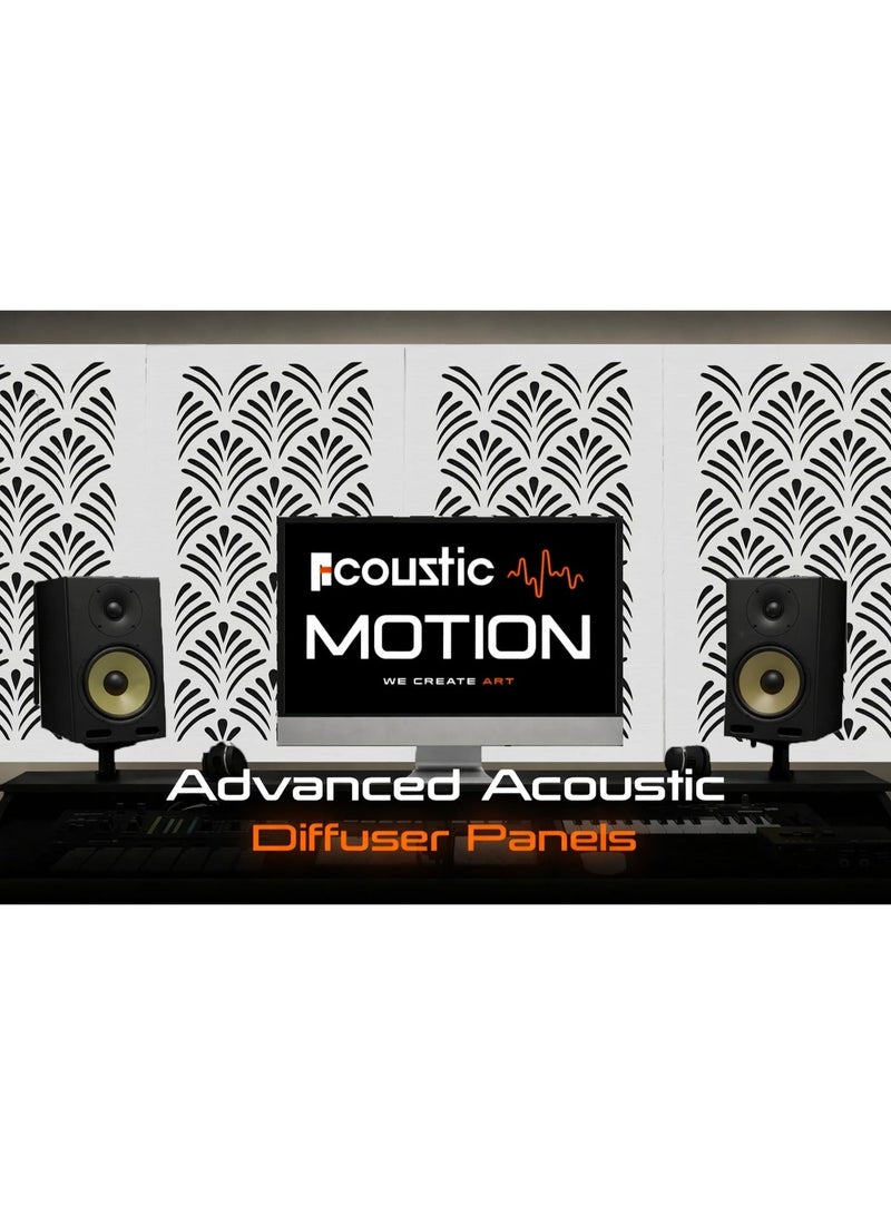 Acoustic Motion Acoustic diffuser panels 25x50x5.5 cm PALMORA design with Self-Adhesive,Sound Proof,Diffusion Panels for Home,Studio,Office,Wall art Foam+wood Boards For Acoustic Room Treatment,White,4 pieces - Image 4