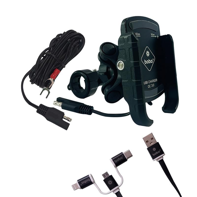 Bobo BM1 PRO Plus with Vibration Damper Waterproof Bike/Motorcycle/Scooter Mobile Phone Holder Mount with Fast USB 3.0 Charger, SAE Connector & USB Cable, Ideal for Maps and GPS Navigation (Black) - Image 1