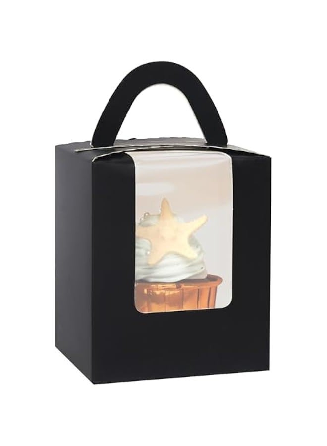 بيوينتي 25 قطعة من علب الكب كيك السوداء من انجويليكس، حوامل كب كيك فردية للاستعمال مرة واحدة، علب كب كيك سوداء مع نافذة 9.4 × 9.4 × 11.4 سم (3.7 × 3.7 × 4.5 انش) - Image 1