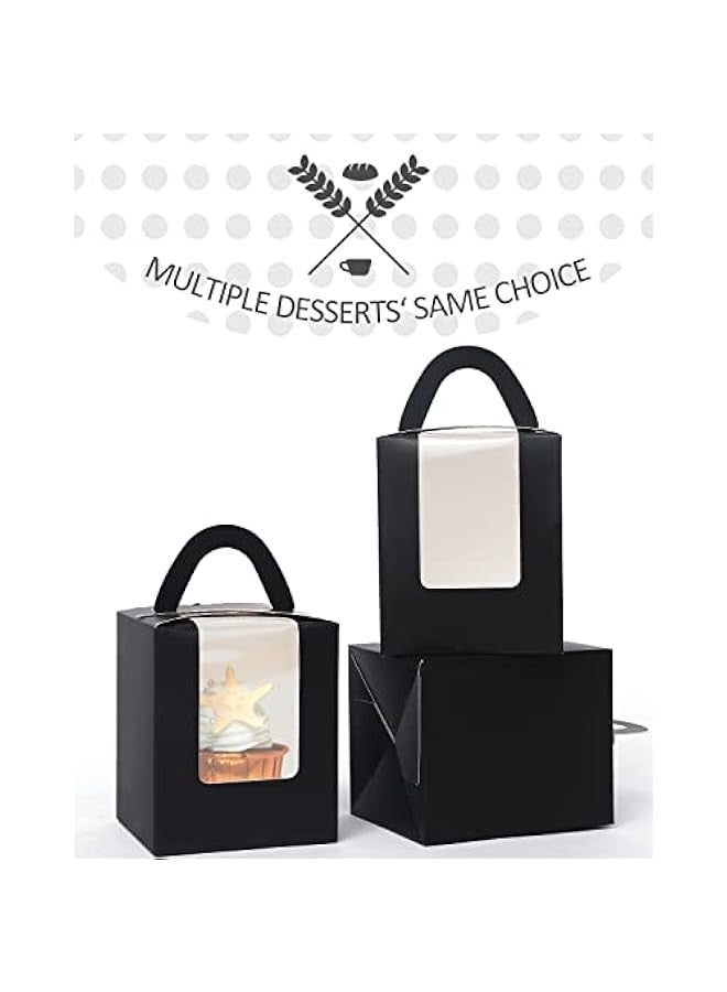 بيوينتي 25 قطعة من علب الكب كيك السوداء من انجويليكس، حوامل كب كيك فردية للاستعمال مرة واحدة، علب كب كيك سوداء مع نافذة 9.4 × 9.4 × 11.4 سم (3.7 × 3.7 × 4.5 انش) - Image 3