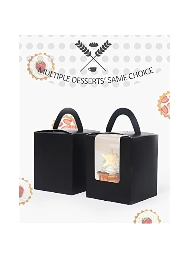 بيوينتي 25 قطعة من علب الكب كيك السوداء من انجويليكس، حوامل كب كيك فردية للاستعمال مرة واحدة، علب كب كيك سوداء مع نافذة 9.4 × 9.4 × 11.4 سم (3.7 × 3.7 × 4.5 انش) - Image 4
