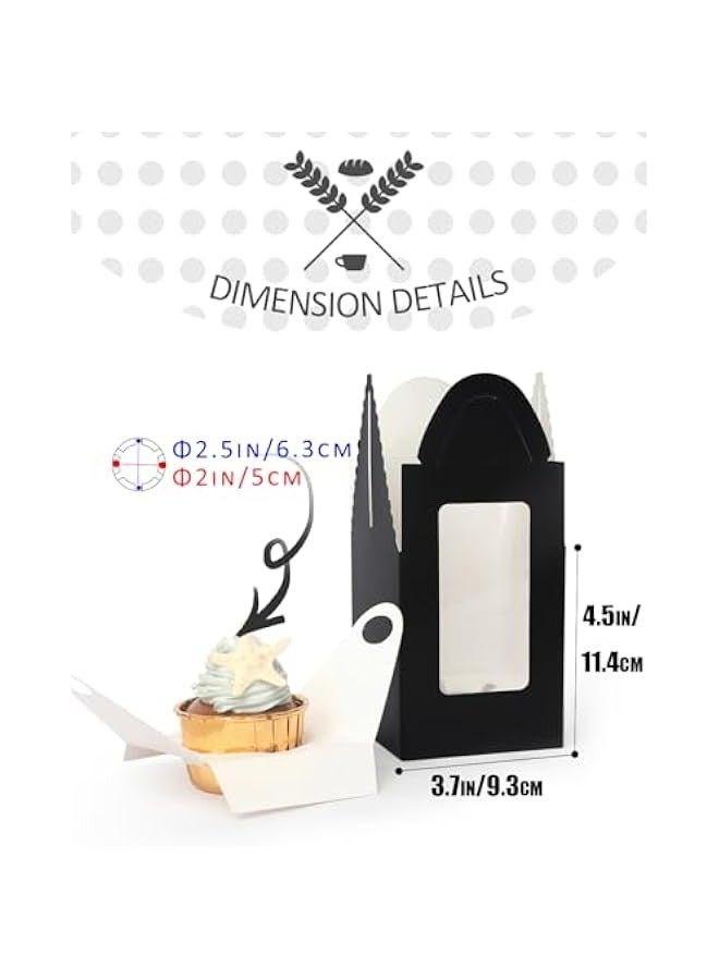 بيوينتي 25 قطعة من علب الكب كيك السوداء من انجويليكس، حوامل كب كيك فردية للاستعمال مرة واحدة، علب كب كيك سوداء مع نافذة 9.4 × 9.4 × 11.4 سم (3.7 × 3.7 × 4.5 انش) - Image 5