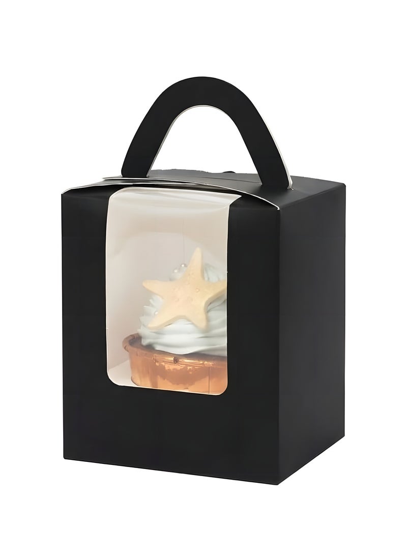 بيوينتي 25 قطعة من علب الكب كيك السوداء من انجويليكس، حوامل كب كيك فردية للاستعمال مرة واحدة، علب كب كيك سوداء مع نافذة 9.4 × 9.4 × 11.4 سم (3.7 × 3.7 × 4.5 انش) - Image 1