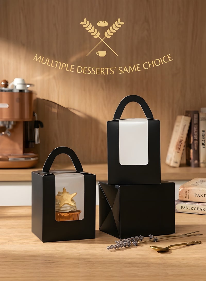 بيوينتي 25 قطعة من علب الكب كيك السوداء من انجويليكس، حوامل كب كيك فردية للاستعمال مرة واحدة، علب كب كيك سوداء مع نافذة 9.4 × 9.4 × 11.4 سم (3.7 × 3.7 × 4.5 انش) - Image 3