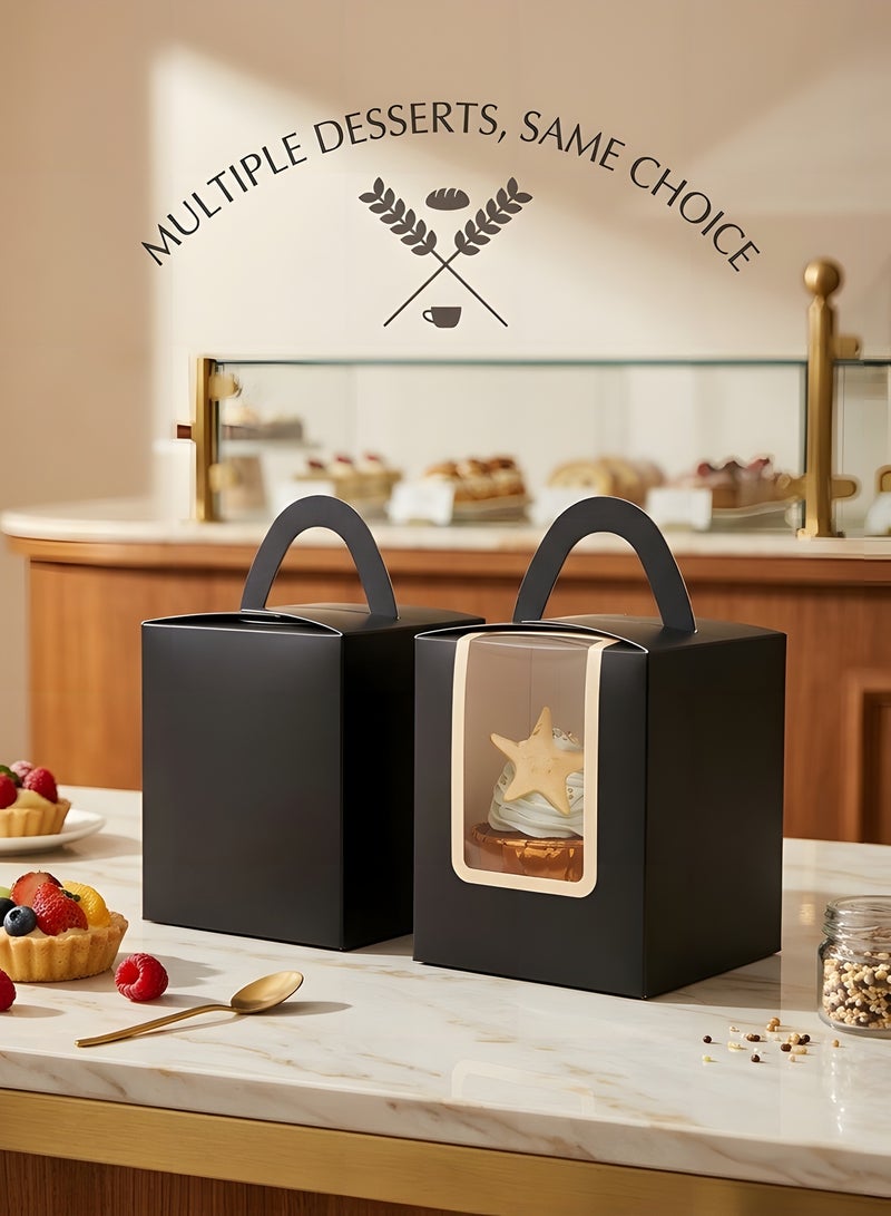 بيوينتي 25 قطعة من علب الكب كيك السوداء من انجويليكس، حوامل كب كيك فردية للاستعمال مرة واحدة، علب كب كيك سوداء مع نافذة 9.4 × 9.4 × 11.4 سم (3.7 × 3.7 × 4.5 انش) - Image 4