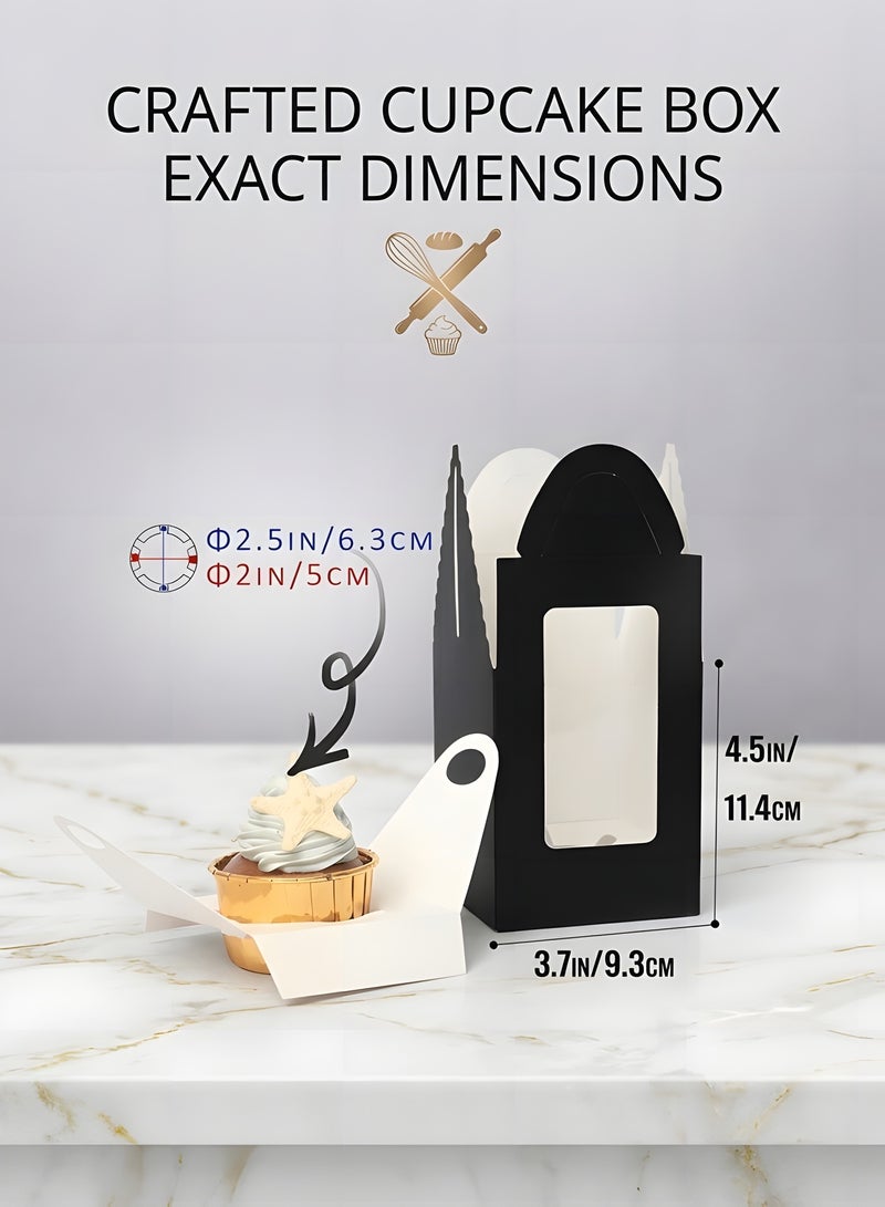 بيوينتي 25 قطعة من علب الكب كيك السوداء من انجويليكس، حوامل كب كيك فردية للاستعمال مرة واحدة، علب كب كيك سوداء مع نافذة 9.4 × 9.4 × 11.4 سم (3.7 × 3.7 × 4.5 انش) - Image 5