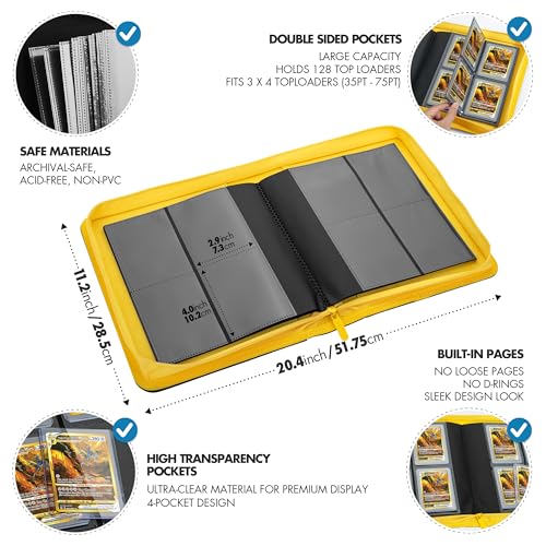 FunGuys Toploader Binder, Trading Card Binder Storage,128 4 Pocket Top Loader Pokemon Binder Collection for Yugioh, MTG, TCG, Card Folders for Trading Cards - Image 4